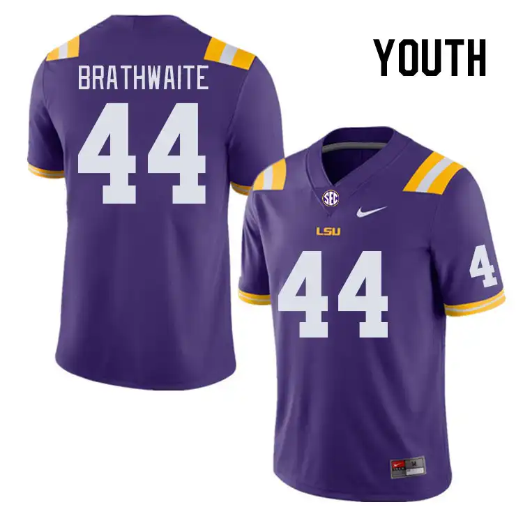 Youth LSU Tigers Christian Brathwaite #44 Purple NCAA Football Jersey